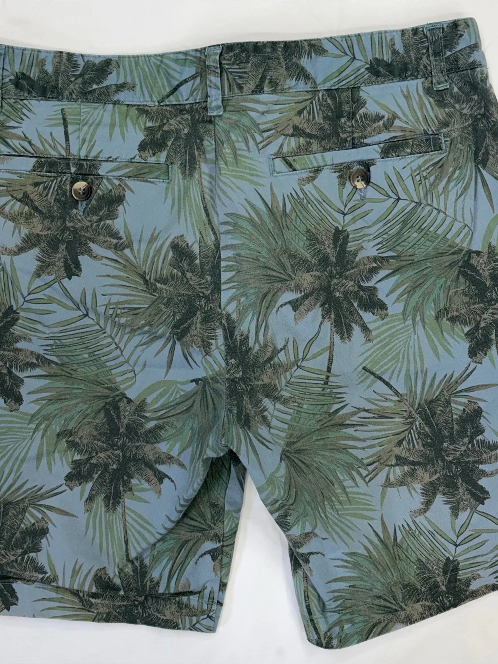 Slate & Stone Palm-Print Blue & Green Flat Front Shorts